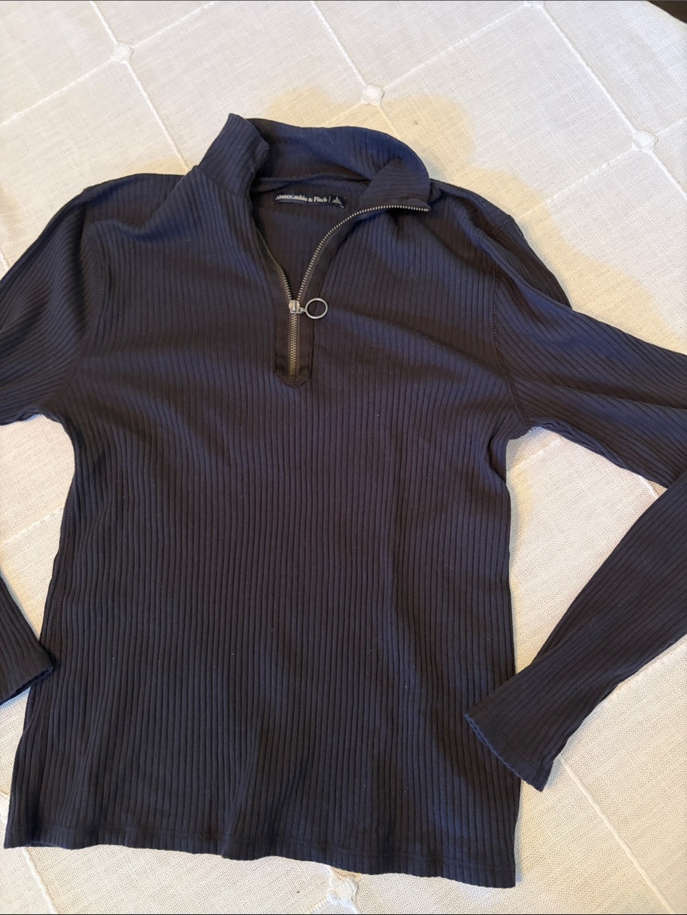 Abercrombie & Fitch Navy Ribbed Quarter-Zip Pullover